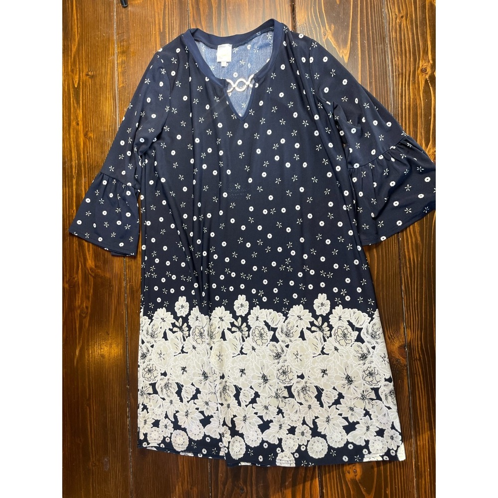 Sirenlily Dress, Women's Size Large, Navy Blue White, Above Knee, Floral
